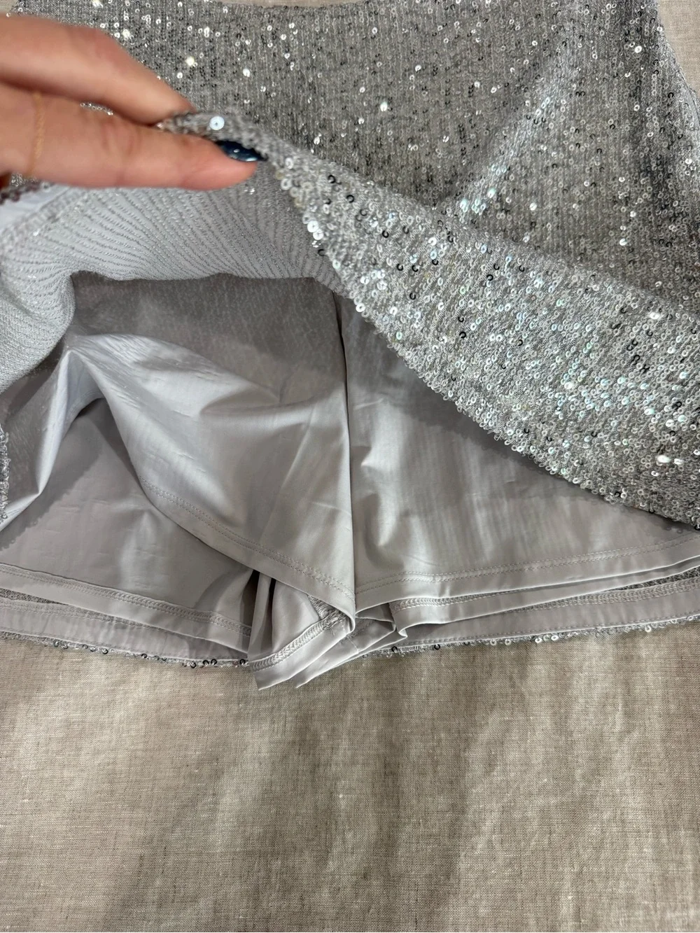 Abercrombie & Fitch Scarlett Silver Sequin Mini Skort